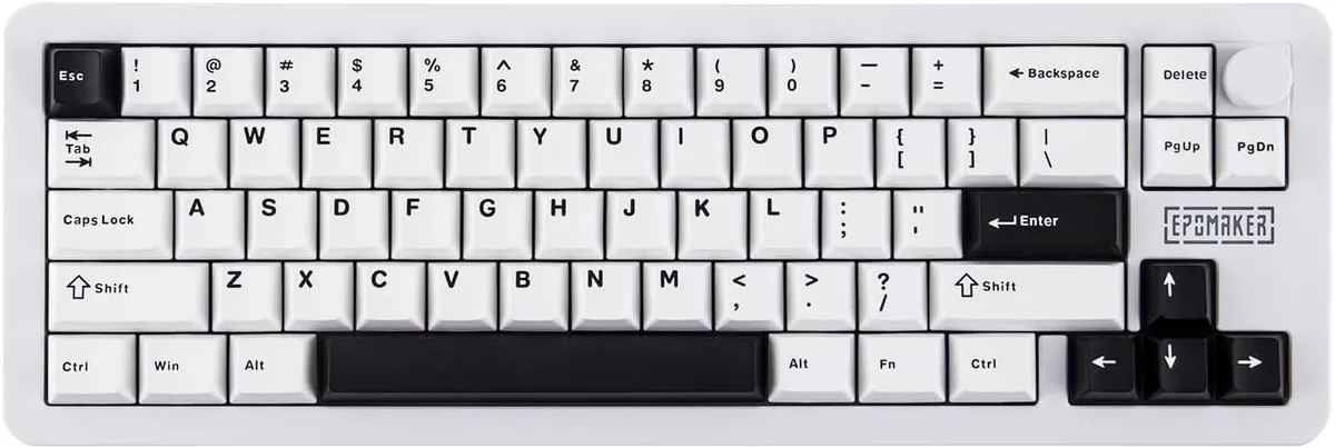 White marble 65 percent aluminium keyboard with metal knob and PBT keycaps