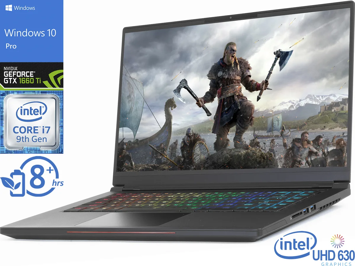 Black Intel Whitebook 15.6 inch gaming notebook with thin bezels and matte finish