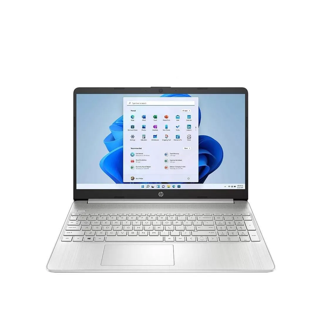 Silver HP 15.6 inch laptop, thin micro-edge bezel, non-touch FHD IPS screen