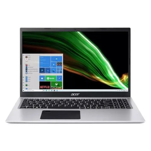 Silver Acer Aspire 3 15.6 inch laptop, thin clamshell form, matte finish