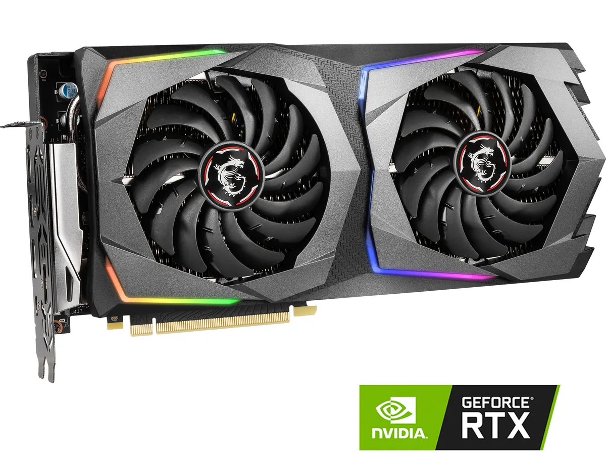 MSI RTX 2070 GAMING Z 8G graphics card with dual-fan cooler and silver metal backplate