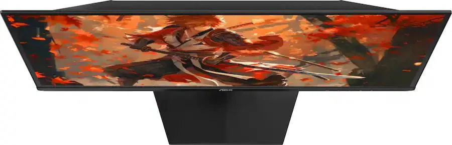 A flat 27 inch black QD-OLED gaming monitor on a simple stand