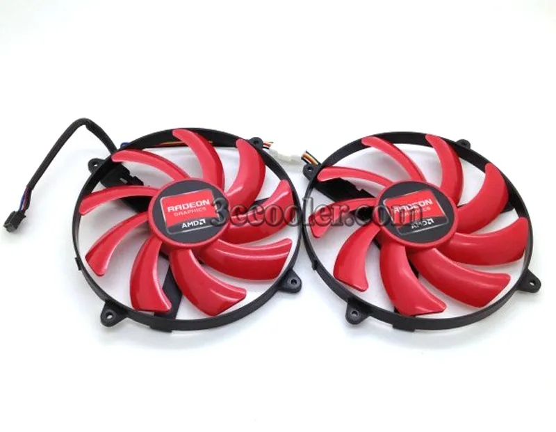 Two red circular 4-pin fans in a matched pair