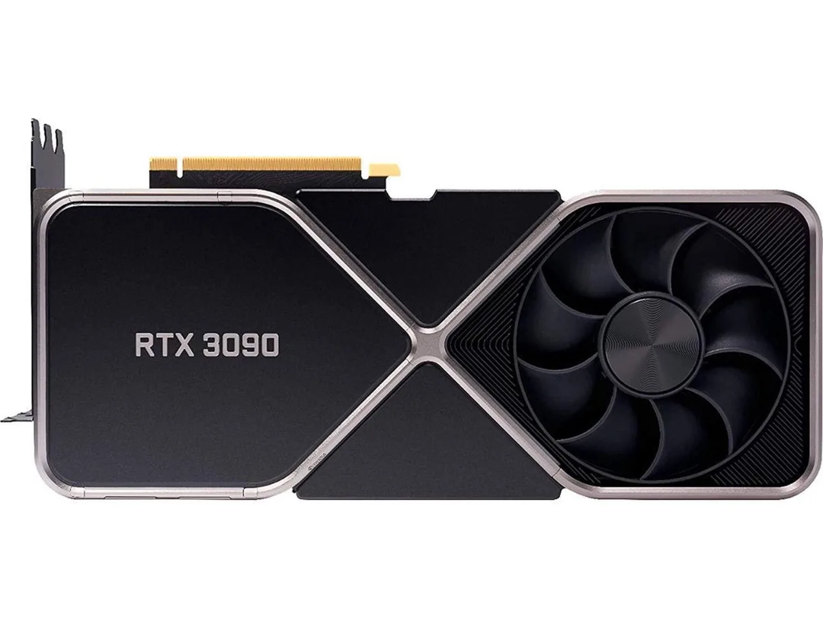 Titanium and black Founders Edition graphics card with dual axial fans and metal shroud