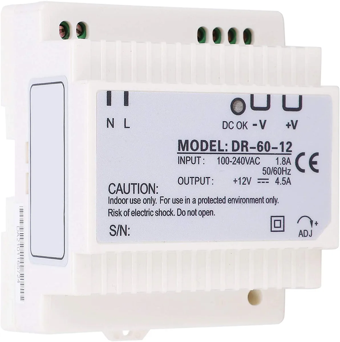 Compact grey ABS DIN rail power supply unit