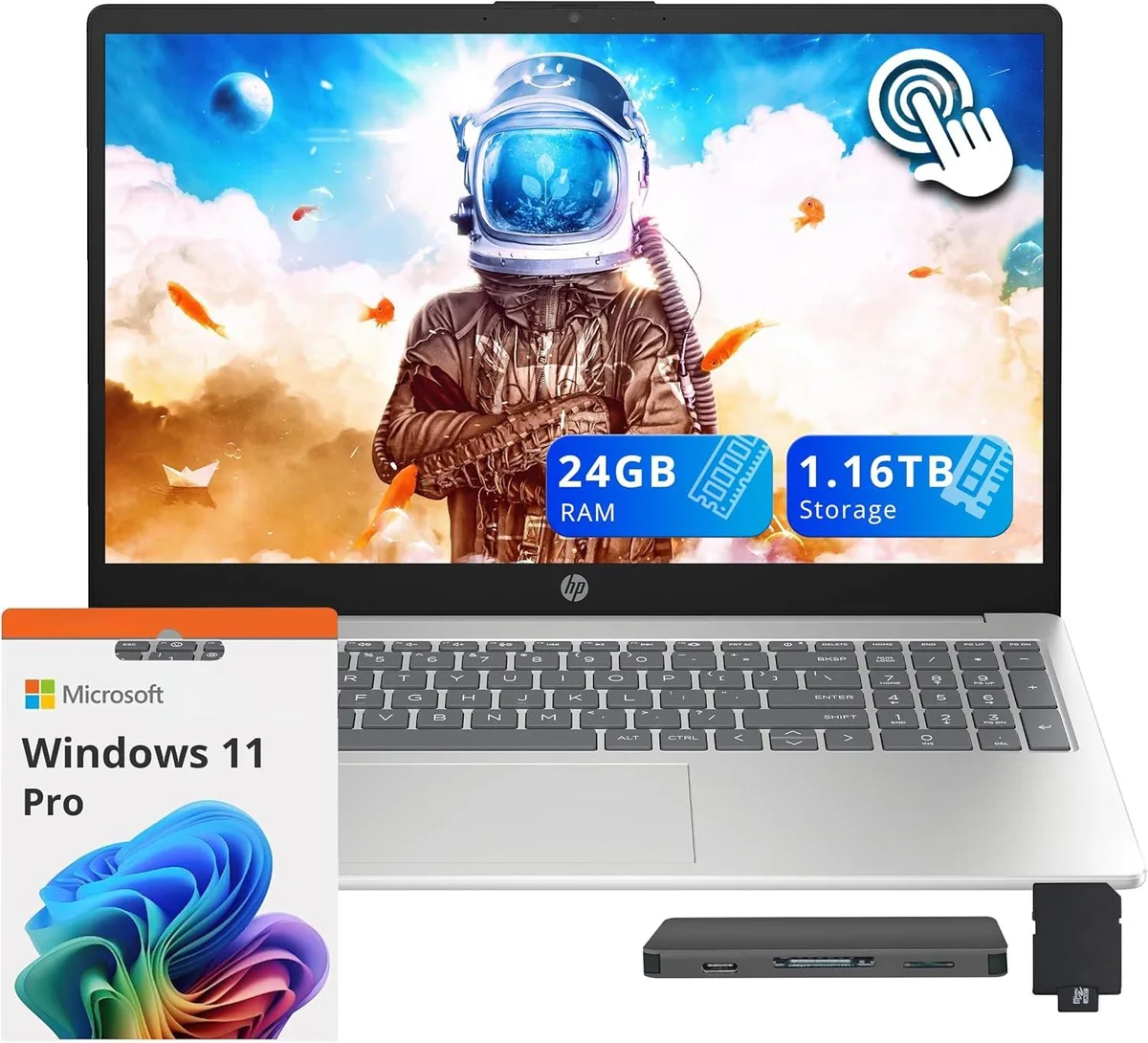 HP HP 15.6" FHD Touchscreen Business Laptop Intel Core Ultra 5 125H 24GB 1.16TB Win 11 Pro Silver — 제품 사진