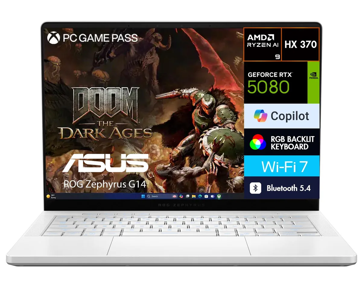 Platinum White 14.0 inch gaming laptop with RGB keyboard