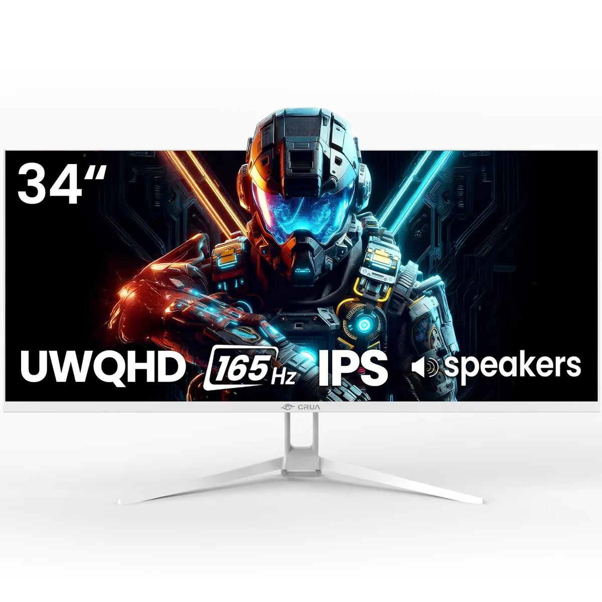 White 34-inch ultrawide gaming monitor with curved IPS panel and slim bezels