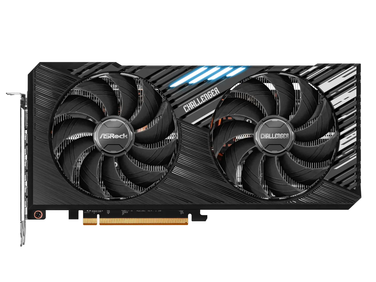 ASRock Challenger Radeon RX 7800 XT graphics card with dual fans in dark finish
