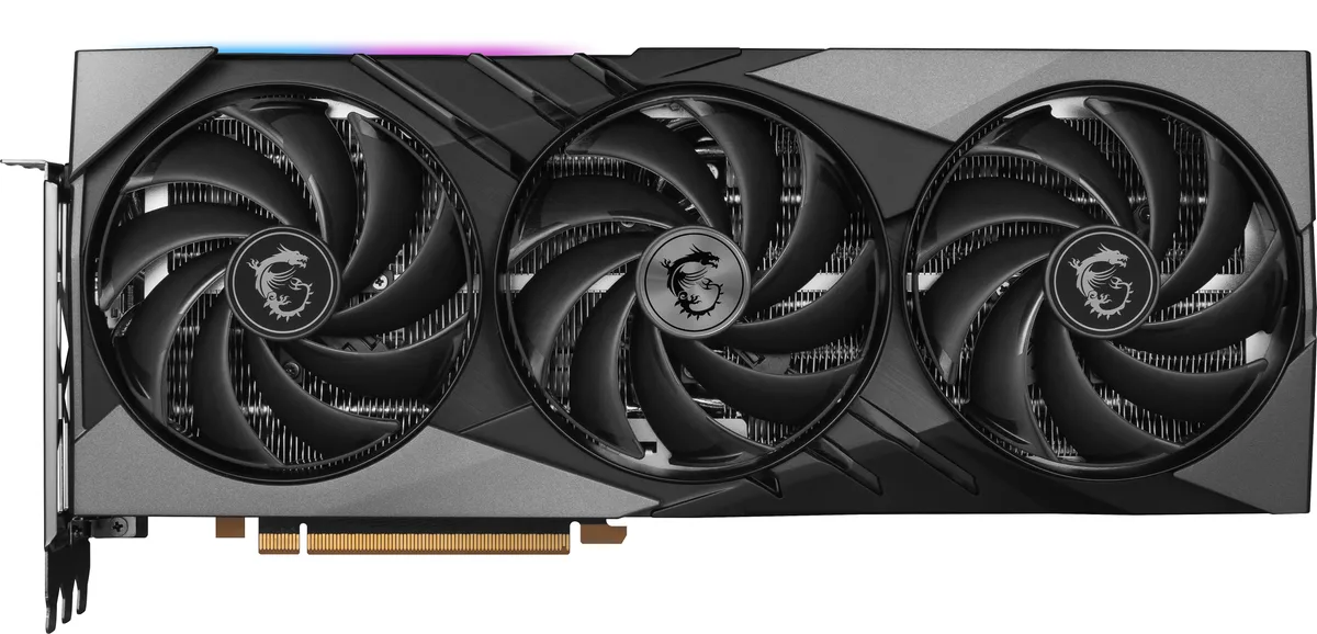 MSI RTX 4090 Gaming X Slim graphics card with triple-fan cooler and metal backplate