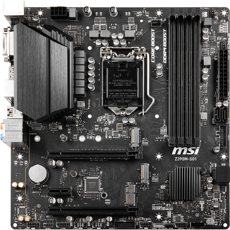 Green micro-ATX board with silver LGA 1151 socket, four black DDR4 slots, two M.2 sockets, black PCIe x16 slots, black rear I/O cover