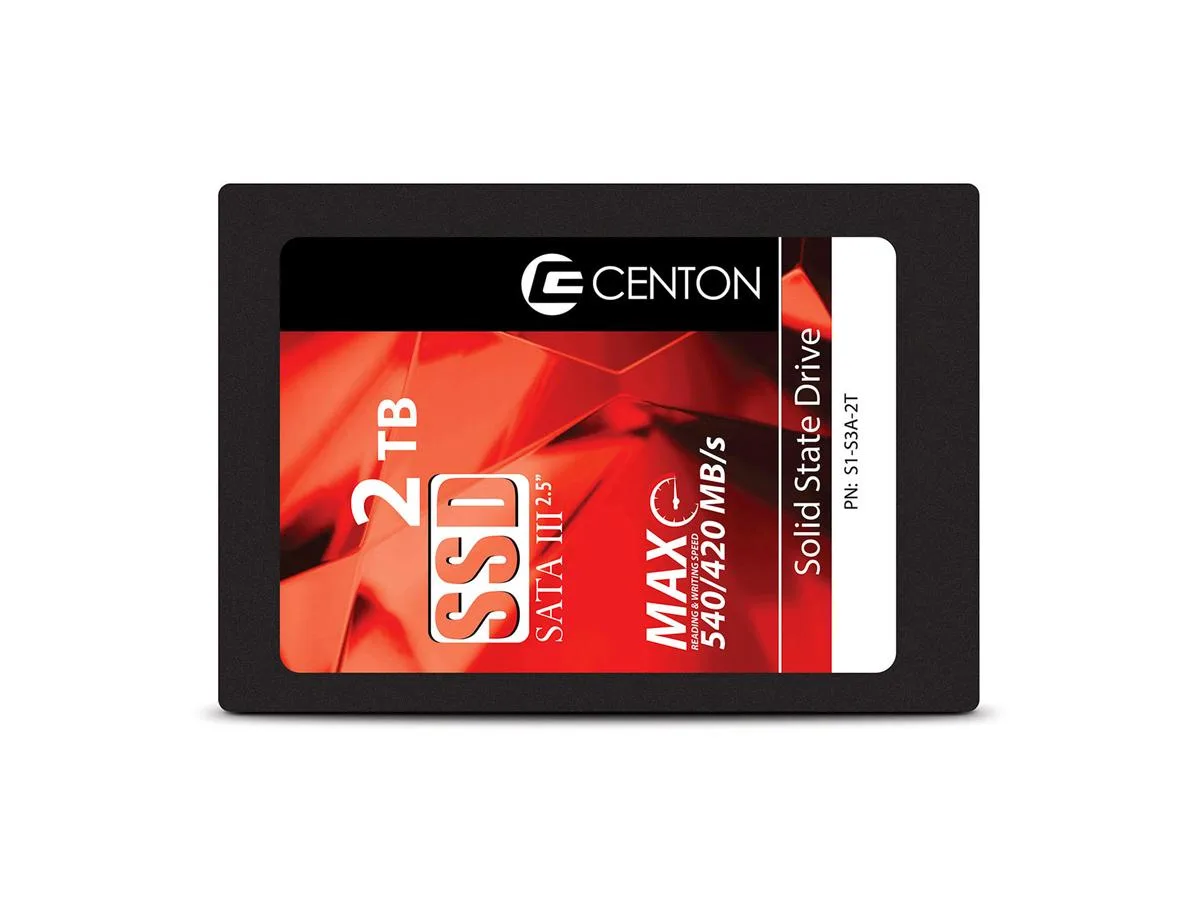 Black 2.5 inch SATA internal SSD with silver label