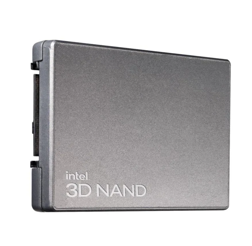 A silver 2.5 inch internal SSD with a label showing Solidigm D7-P5510 7.68TB