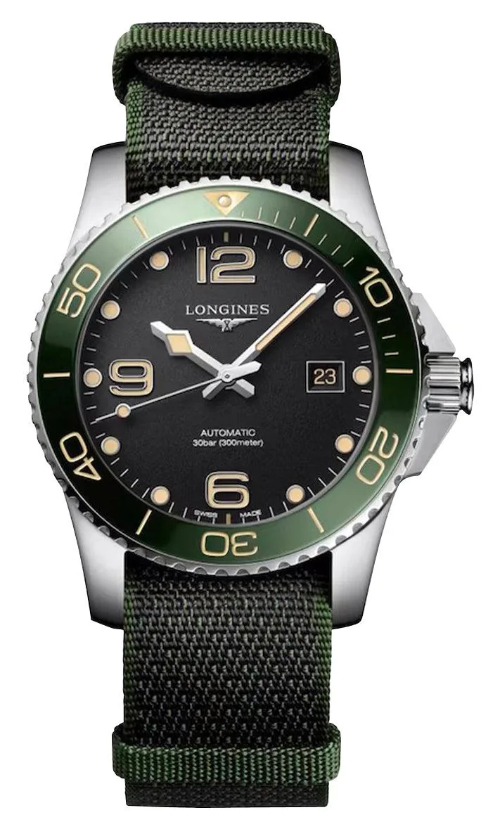 Longines Longines HydroConquest Automatic 41 mm Black Dial Green NATO Strap L3.781.4.05.2 watch — product photo