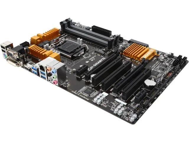 Rectangular ATX motherboard, black PCB, silver heatsinks, silver I/O shield visible