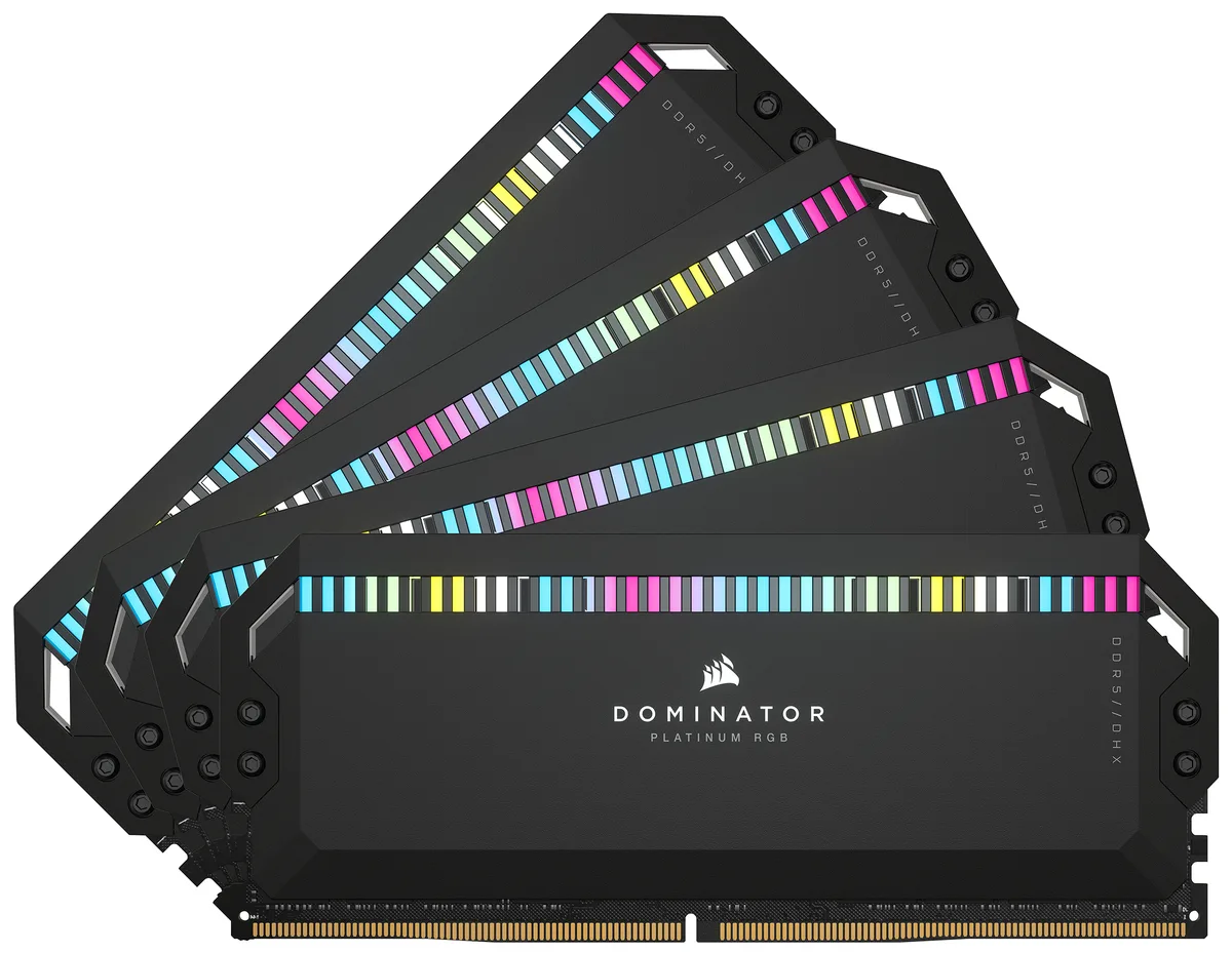 Four black DDR5 modules with RGB light bars