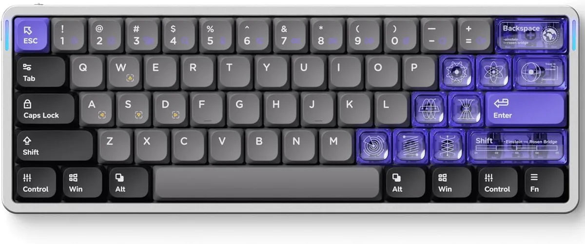 Compact 61-key 60% wired keyboard, dark low-profile frame with per-key RGB backlighting