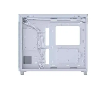 White mid-tower PC case with mesh front panel and tempered glass side panel