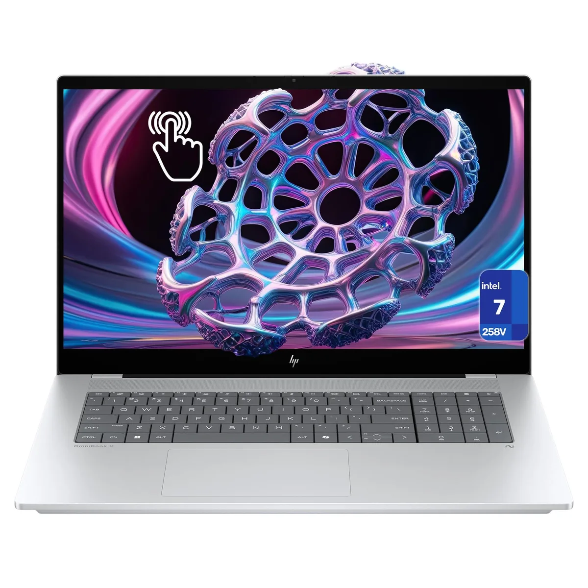 Silver 17.3 inch touchscreen laptop with backlit keyboard