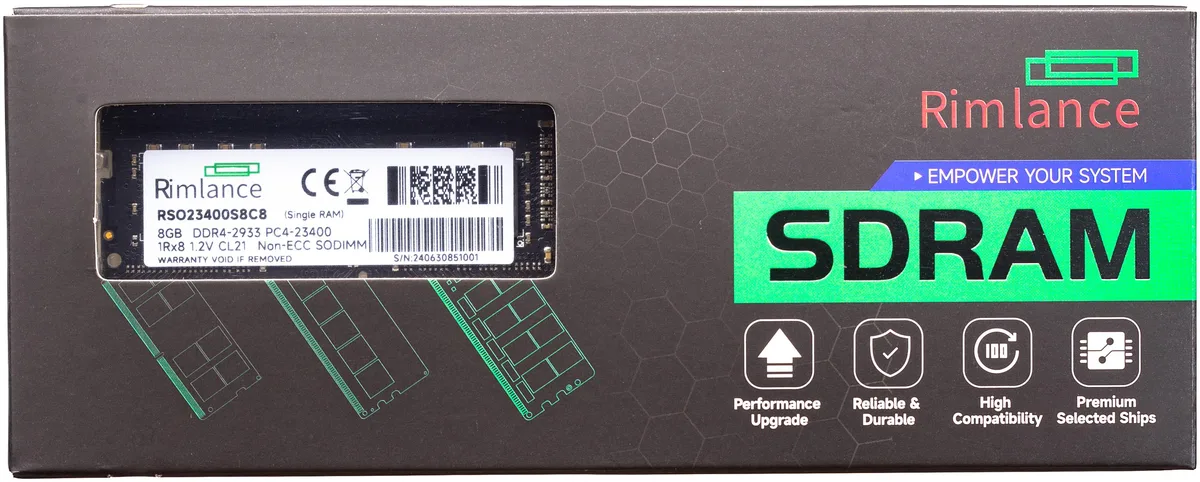RIMLANCE RIMLANCE 8GB 2933MHz DDR4 SODIMM 1.2V 1RX8 laptop RAM — product photo