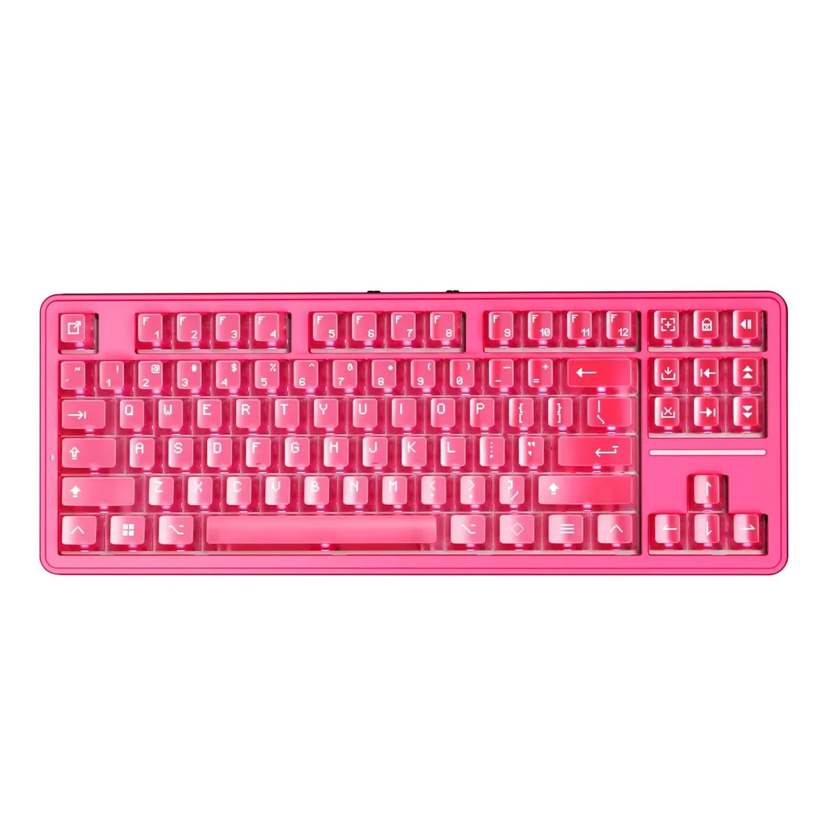 Compact 87-key TKL mechanical keyboard in Crystal Pink with RGB lighting