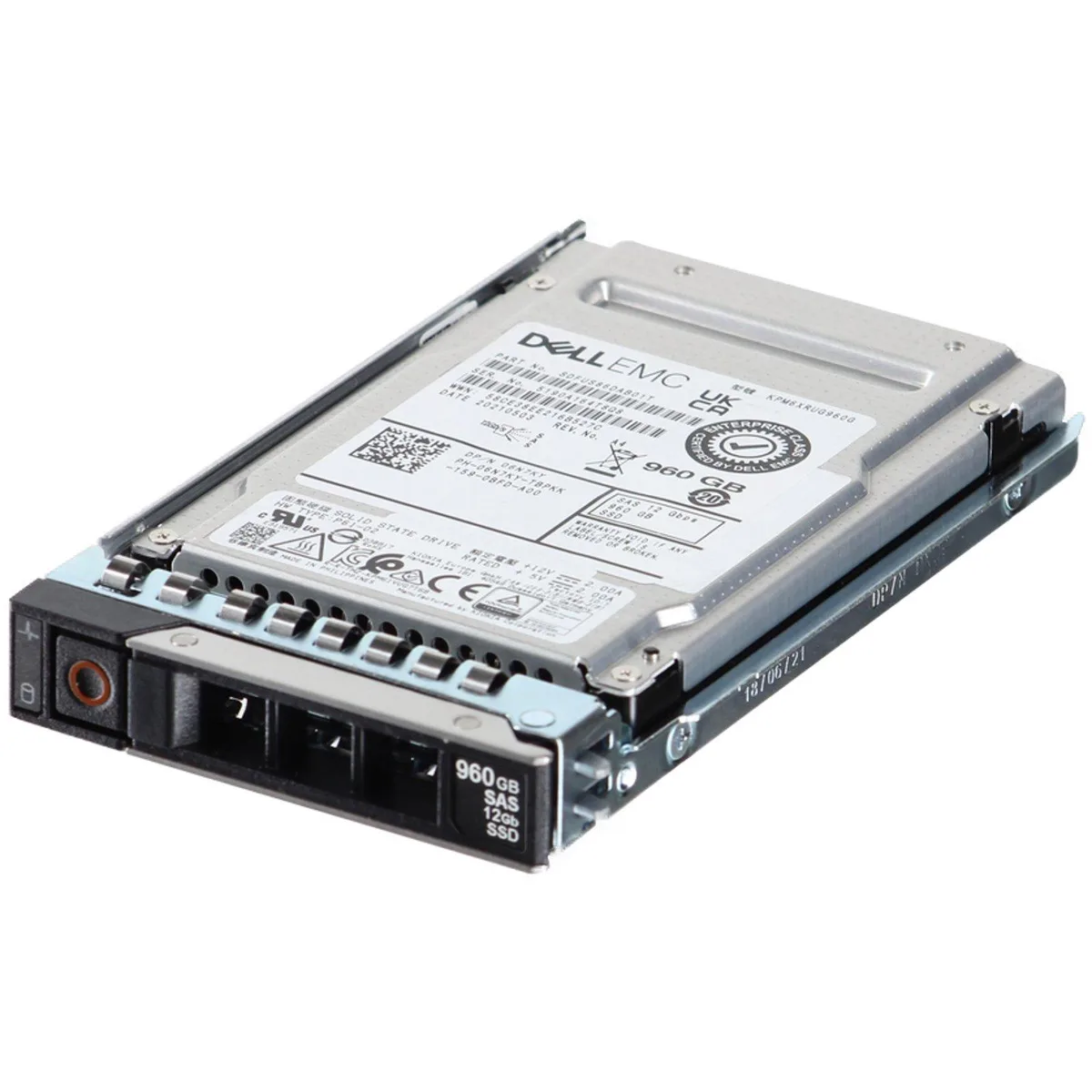 Silver 2.5 inch SAS enterprise SSD with Dell label