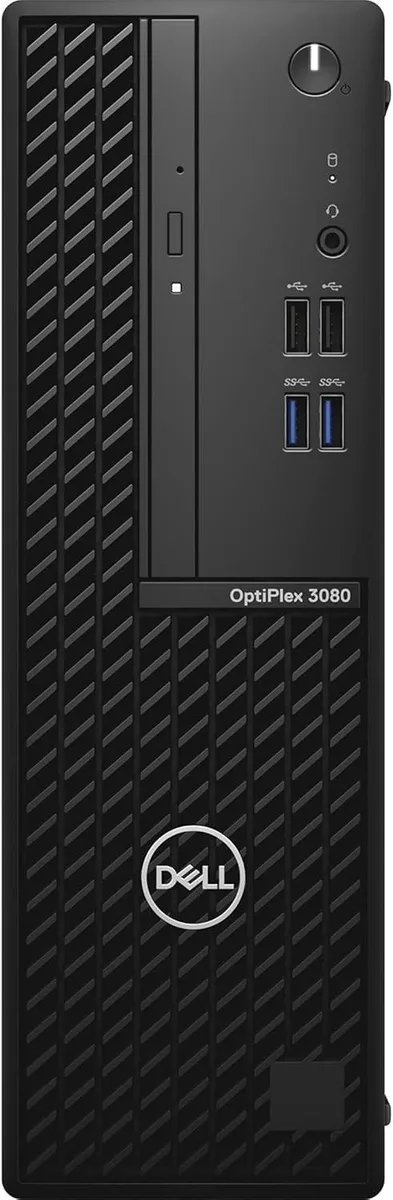 Compact black small-form-factor desktop tower, no optical drive