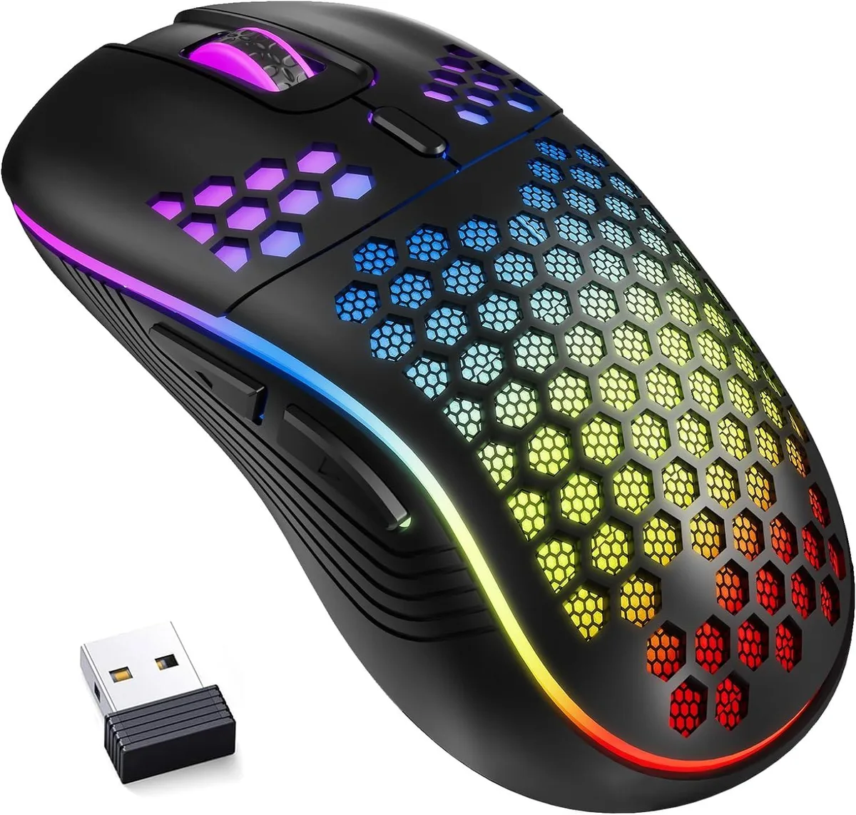 BFKK BFKK Honeycomb Wireless Gaming Mouse 2.4G 600mAh 1600 DPI Black — Produktfoto