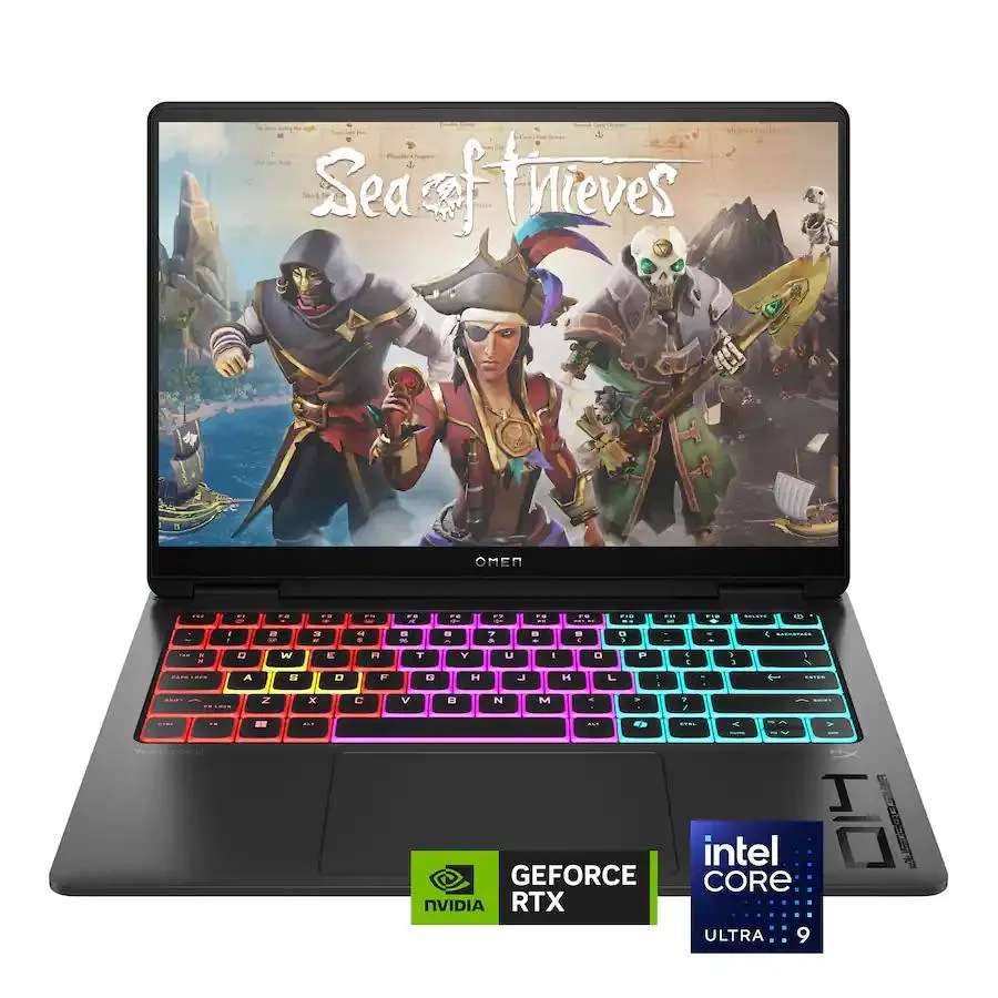 Shadow Black 14 inch OLED gaming laptop with backlit keyboard