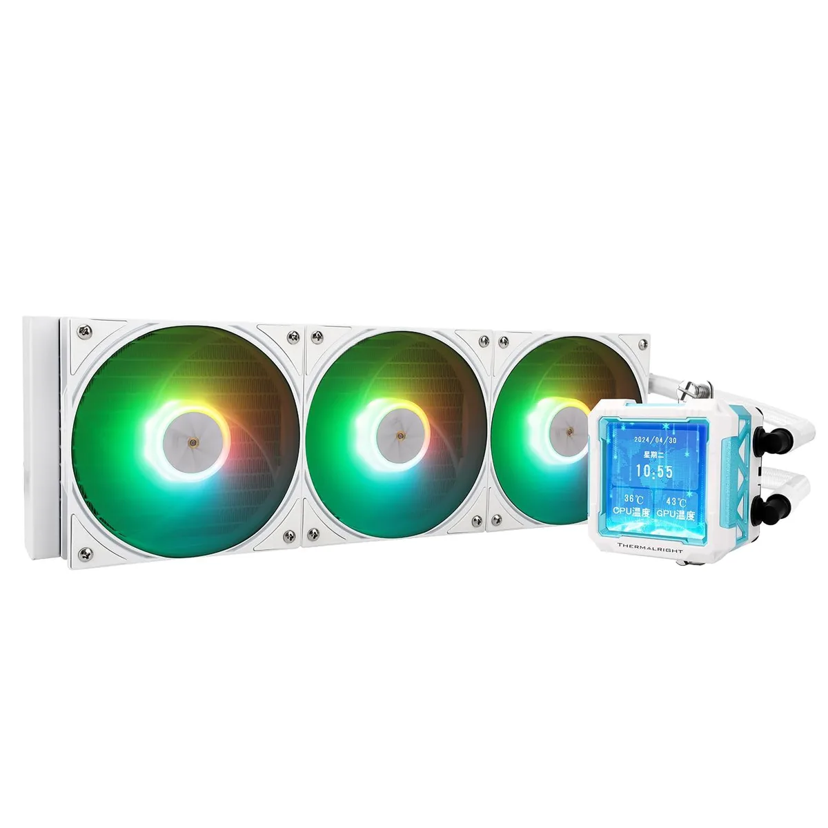 BFKK BFKK FW PRO 360 ARGB White liquid cooler 360mm IPS LCD 320x320 2.73in AM4 AM5 LGA1700 LGA1851 — Produktfoto