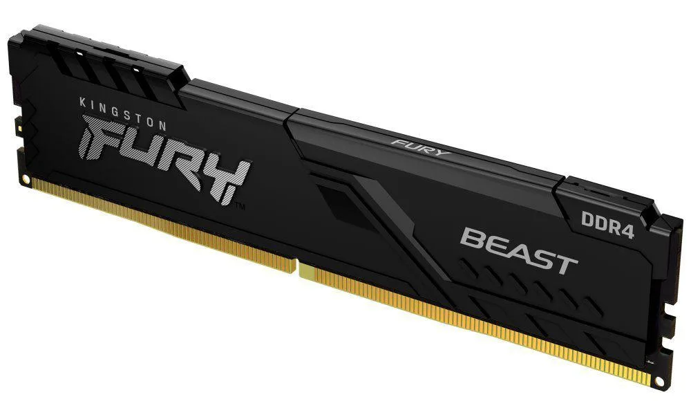 Black Kingston Fury Beast DDR4 stick with low-profile heatsink and gold contacts