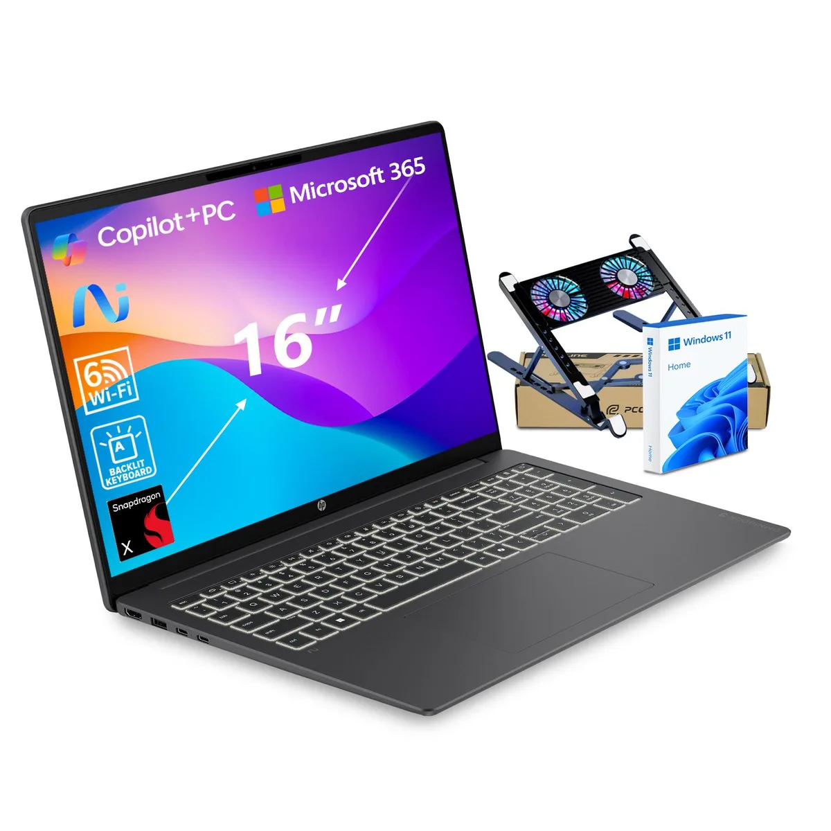 HP HP OmniBook 3 16" 2K Snapdragon X 16GB 1TB Mica Black — product photo