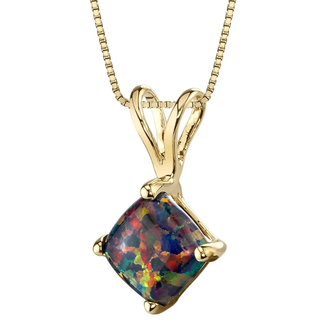 Oravo Oravo 14k Yellow Gold Created Black Opal Cushion Cut Pendant 0.50 Carat — product photo