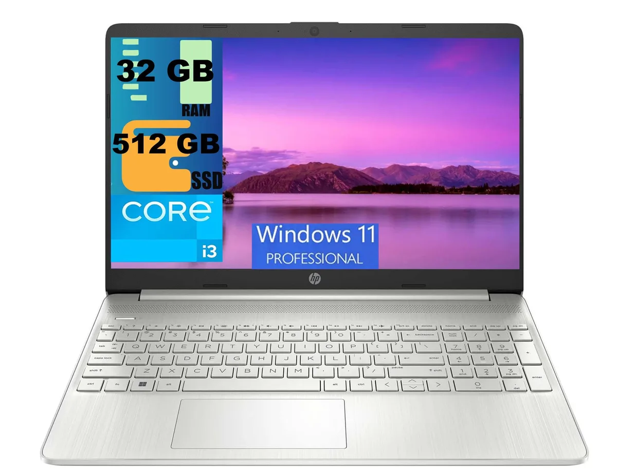HP HP 15 laptop Intel Core i3-1215U 32GB 512GB PCIe SSD 15.6" FHD Windows 11 Pro Silver — product photo