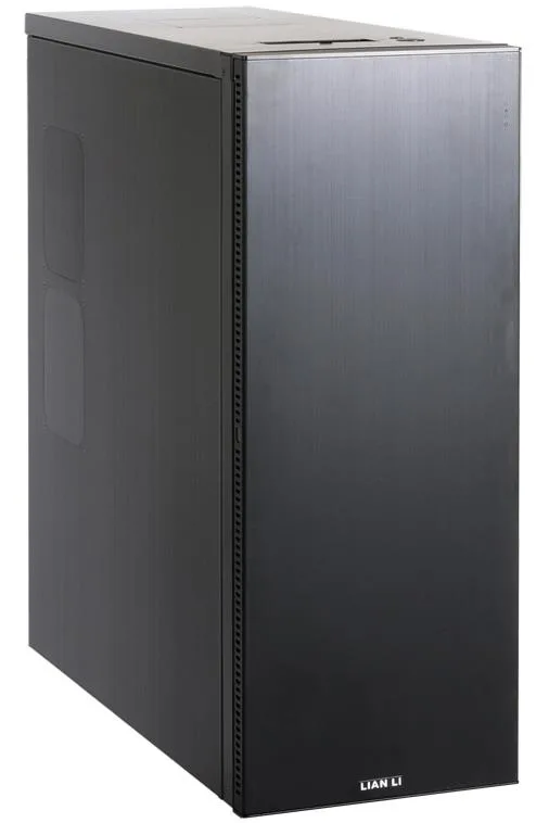 Black aluminium full-tower PC case with front mesh panel and side window