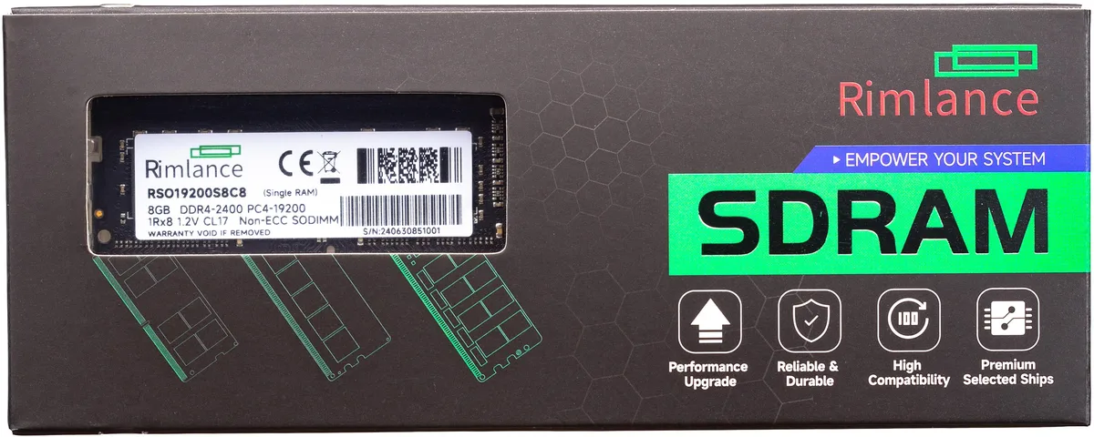 RIMLANCE RIMLANCE 8GB 1.2V DDR4 2400MHz PC4-19200 SODIMM 1RX8 laptop RAM — product photo