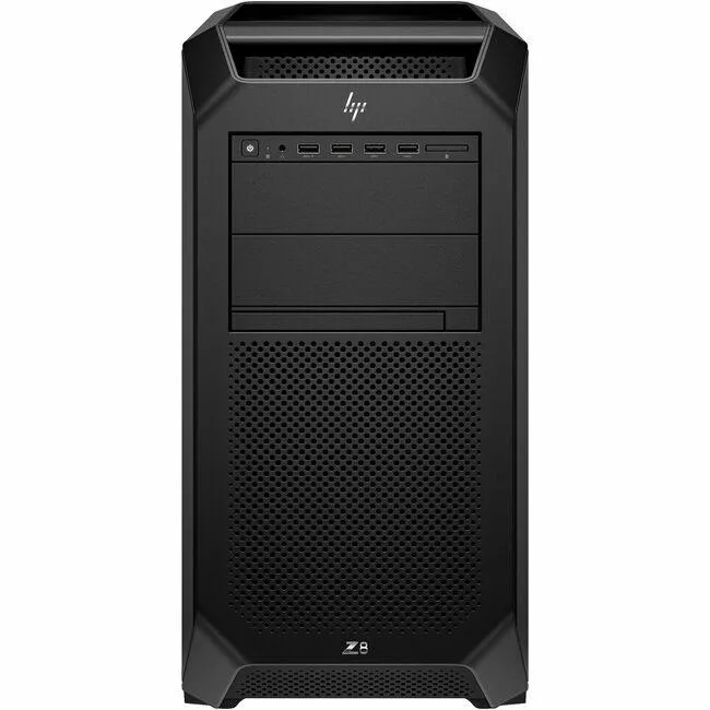 Tall black tower workstation with silver front accents