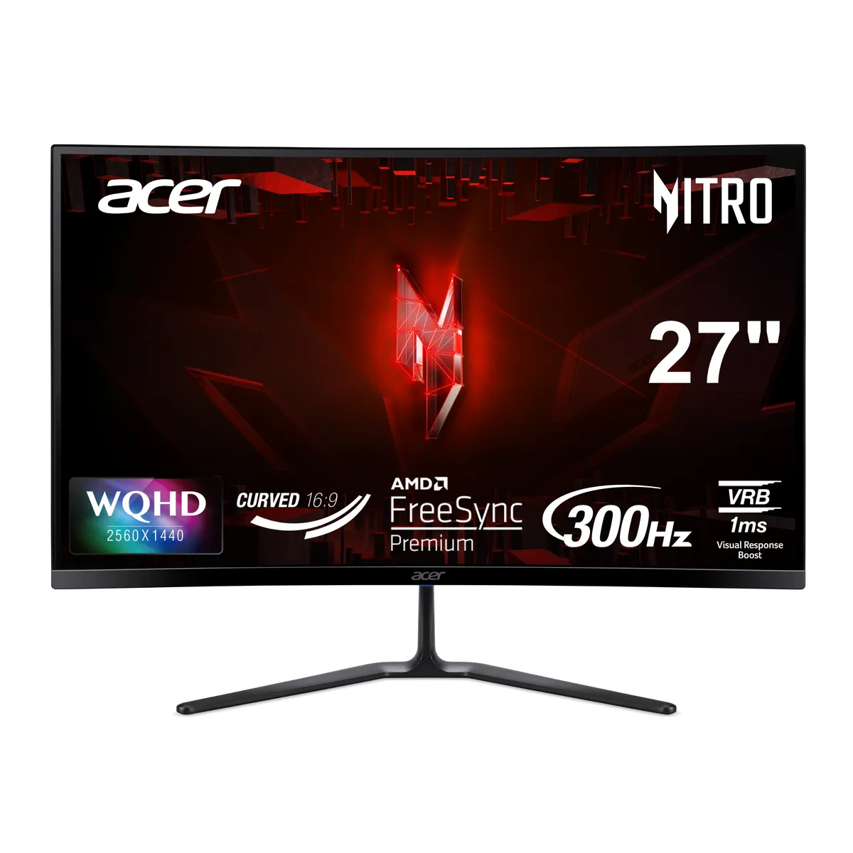 Black 27 inch curved gaming monitor with thin bezels