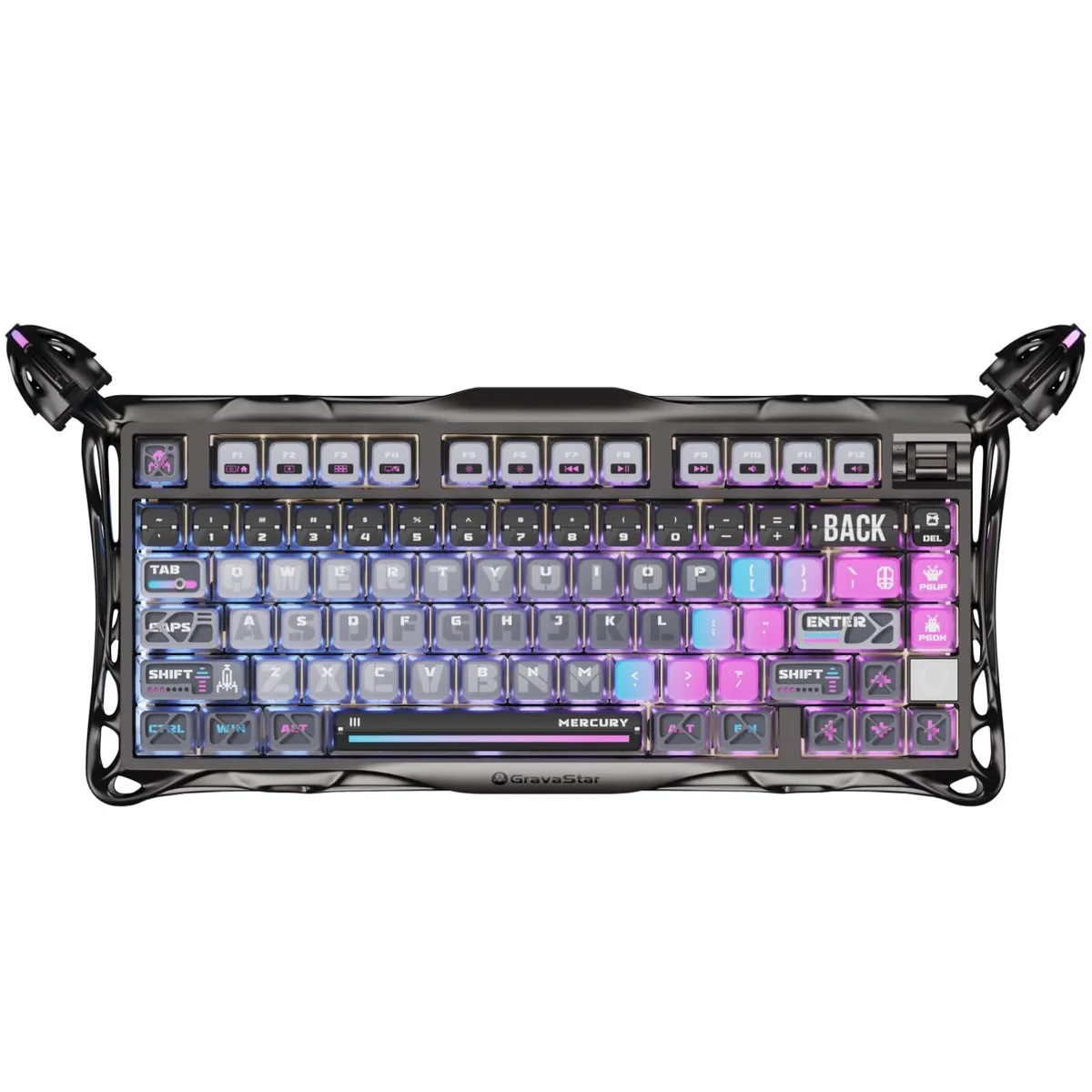 Aluminium cyberpunk keyboard, 75% layout, glossy electroplated frame, pudding PBT keycaps, dual RGB lighting