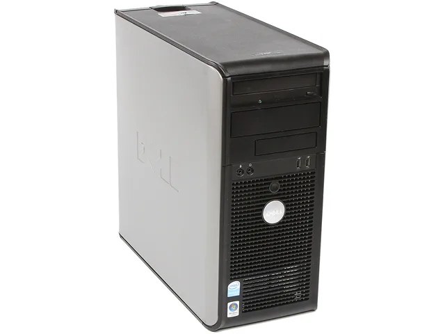 Black and silver tower desktop with DVD drive visible