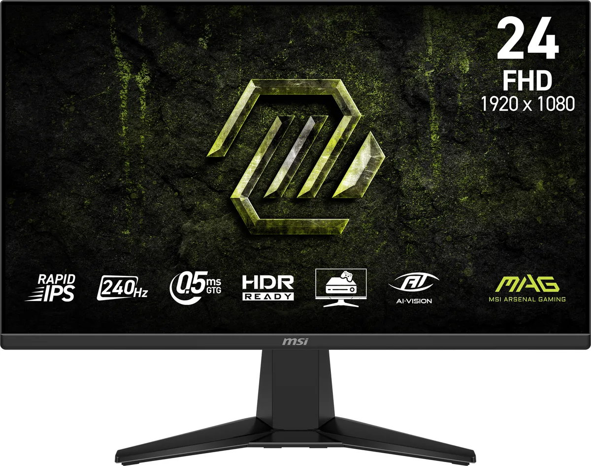Flat 24 inch metallic black gaming monitor on tilt stand
