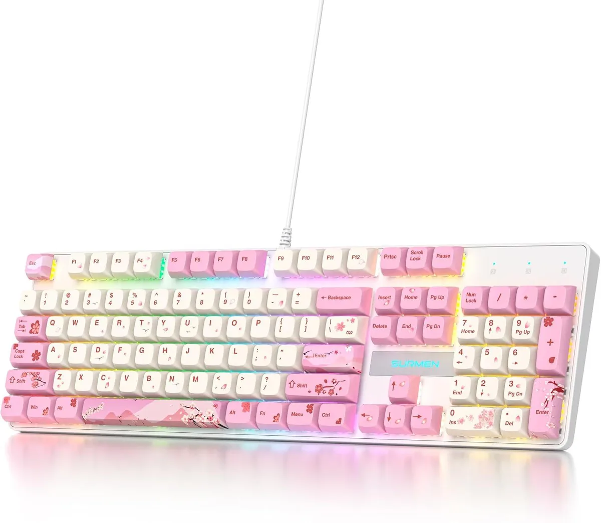 usbroway usbroway Full Size Pink Gaming Keyboard 104 Keys Linear Red Switch XDA PBT Keycaps Wired — zdjęcie produktu