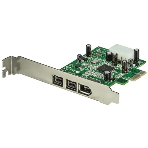 Green circuit board with three FireWire ports on a metal bracket
