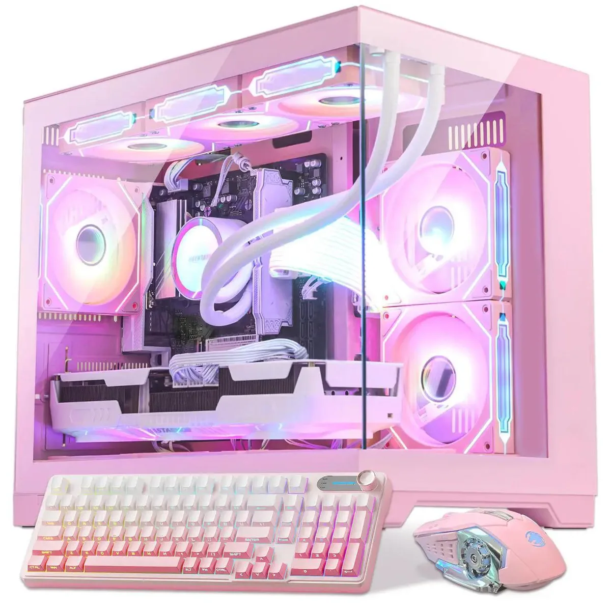 Hoengager Hoengager RX 9070 XT 16GB Gaming PC Ryzen 5 9600X 16GB DDR5 1TB Pink — photo du produit