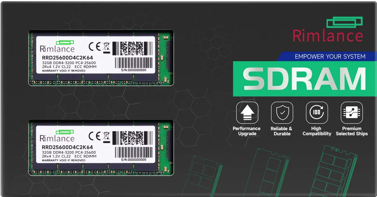 RIMLANCE RIMLANCE 64GB (2x32GB) DDR4 3200MHz PC4-25600 2Rx4 1.2V 288-Pin ECC Registered RDIMM Server Memory Kit — product photo
