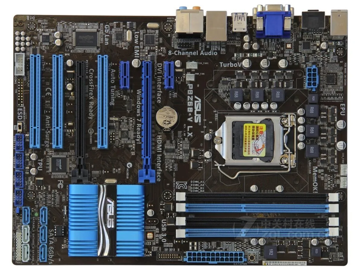 ATX motherboard with LGA 1155 socket and DDR3 slots