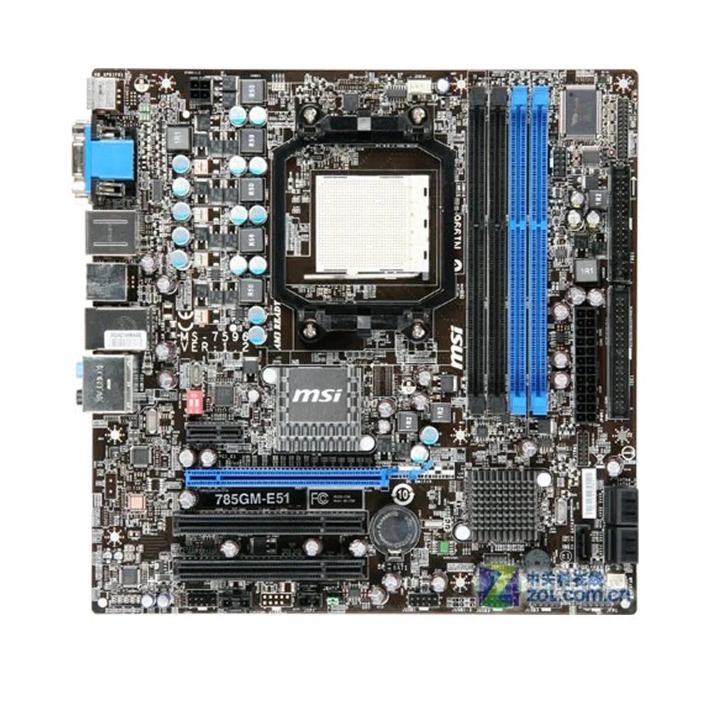 Green rectangular micro-ATX motherboard with black sockets and silver heatsinks