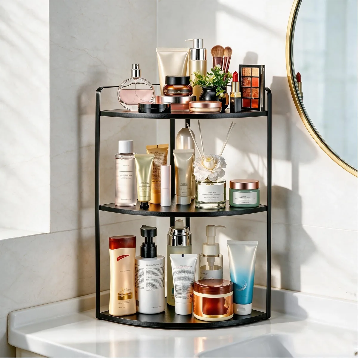  OKLILIYA P1 3 Tier Corner Bathroom Organizer Black — fotografia produktu