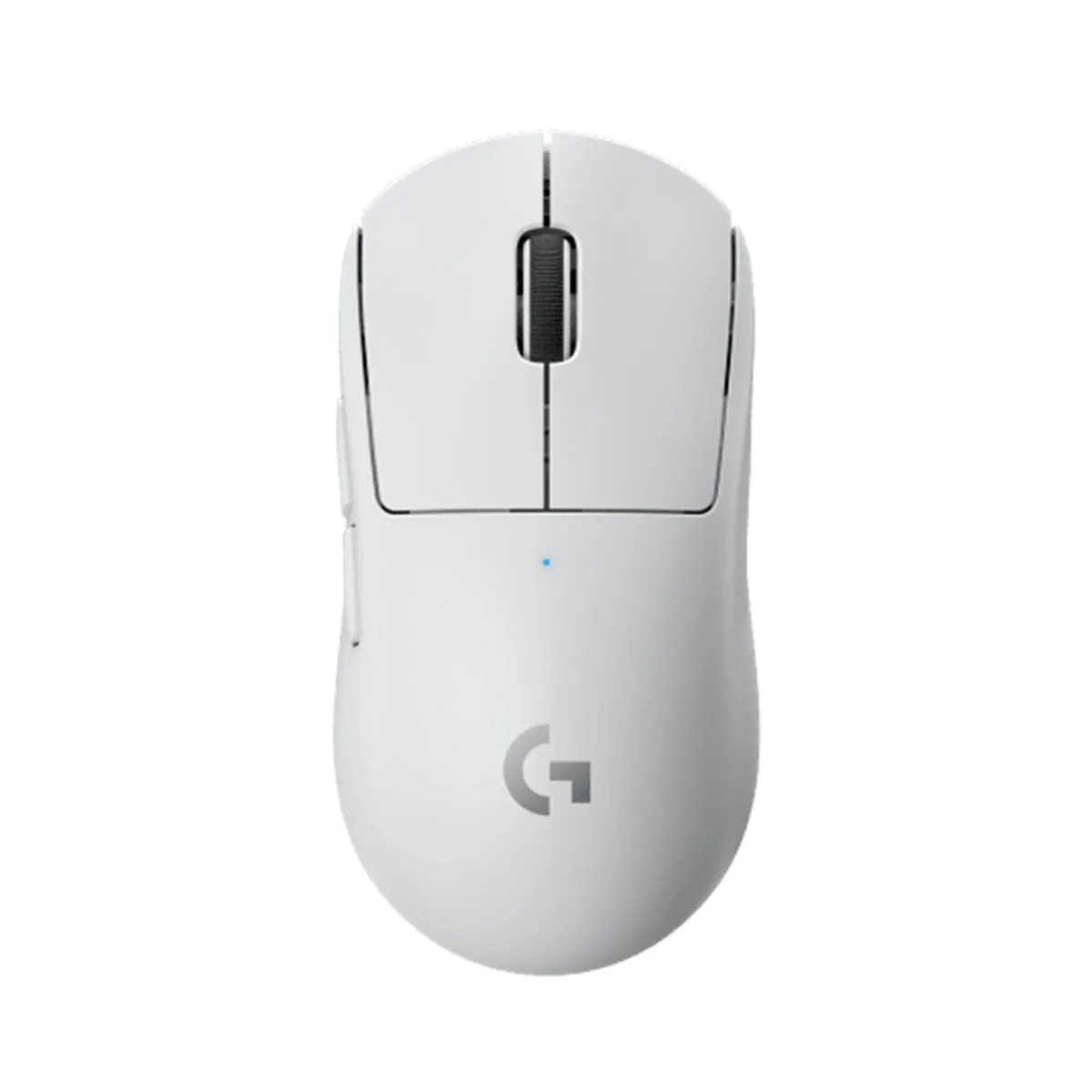 White wireless gaming mouse with symmetrical low-profile shape and matte finish