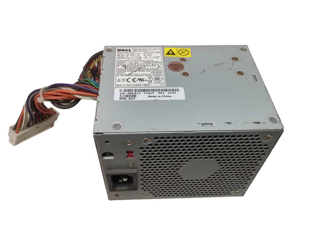 Rectangular silver metal box with fan grille and power cables